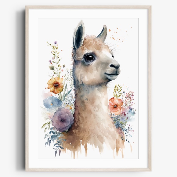 Other - Watercolor Cute Floral Llama Wall Art Illustration Print Poster Card Unframed
